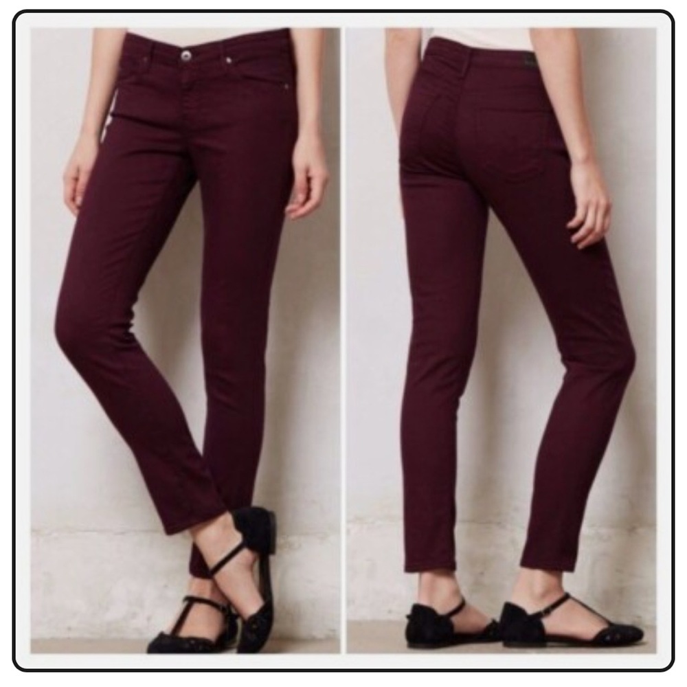 AG Adriano Goldschmied Maroon Stevie Ankle Slim Straight Leg Denim Jeans Size 28